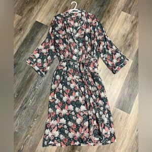 Mahogany Floral Pajama Set Size Large Pants, Shirt and Robe.